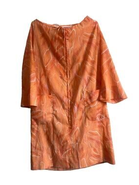 Vintage 60s/70s Models Coat House Dress MuuMuu Orange Abstract Mod Pockets s/m
